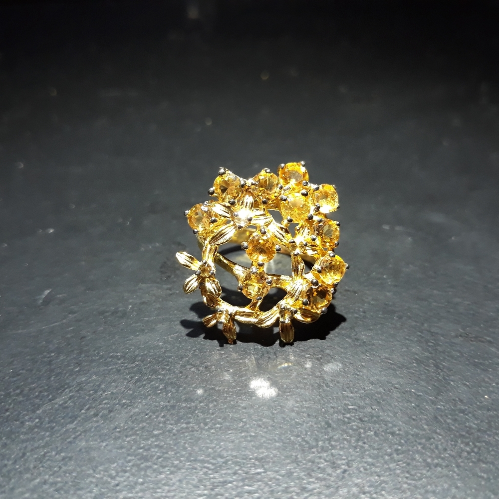 Natural Yellow Topaz Cluster Ring K10